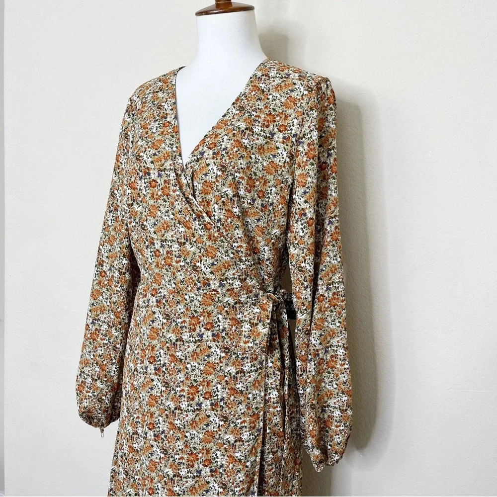 Molly Bracken Enola Wrap Boho Floral Long Dress Size Medium Cottagecore Khaki‎ - Picture 4 of 8